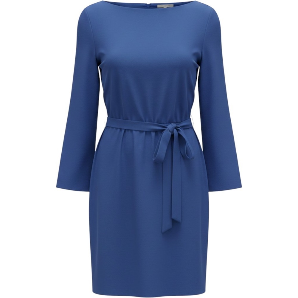 Calvin Klein Royal Blue Split Sleeve Belted Sheath Dress Size 12 Boat Neck